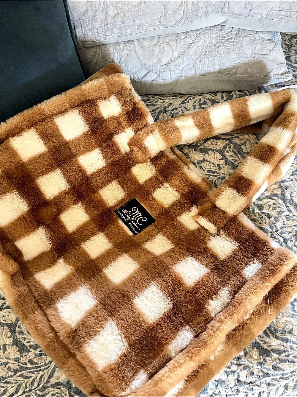 Minky Couture Bag Brown & Cream Checkered Blanket Tote